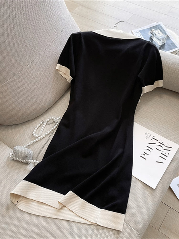 Monochrome Contrast Polyester Dress - Festigal