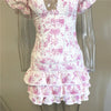 Plunging Floral Ruffle Dress - Festigal
