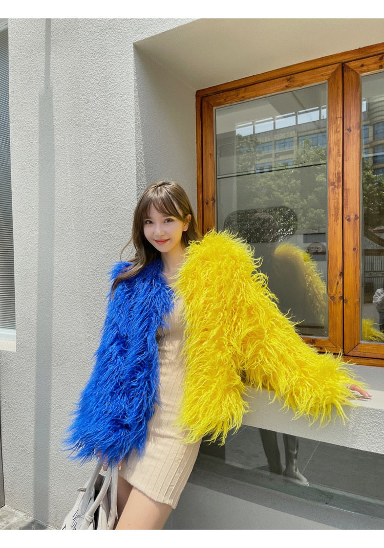 Two Tone Shaggy Faux Fur Jacket - Festigal
