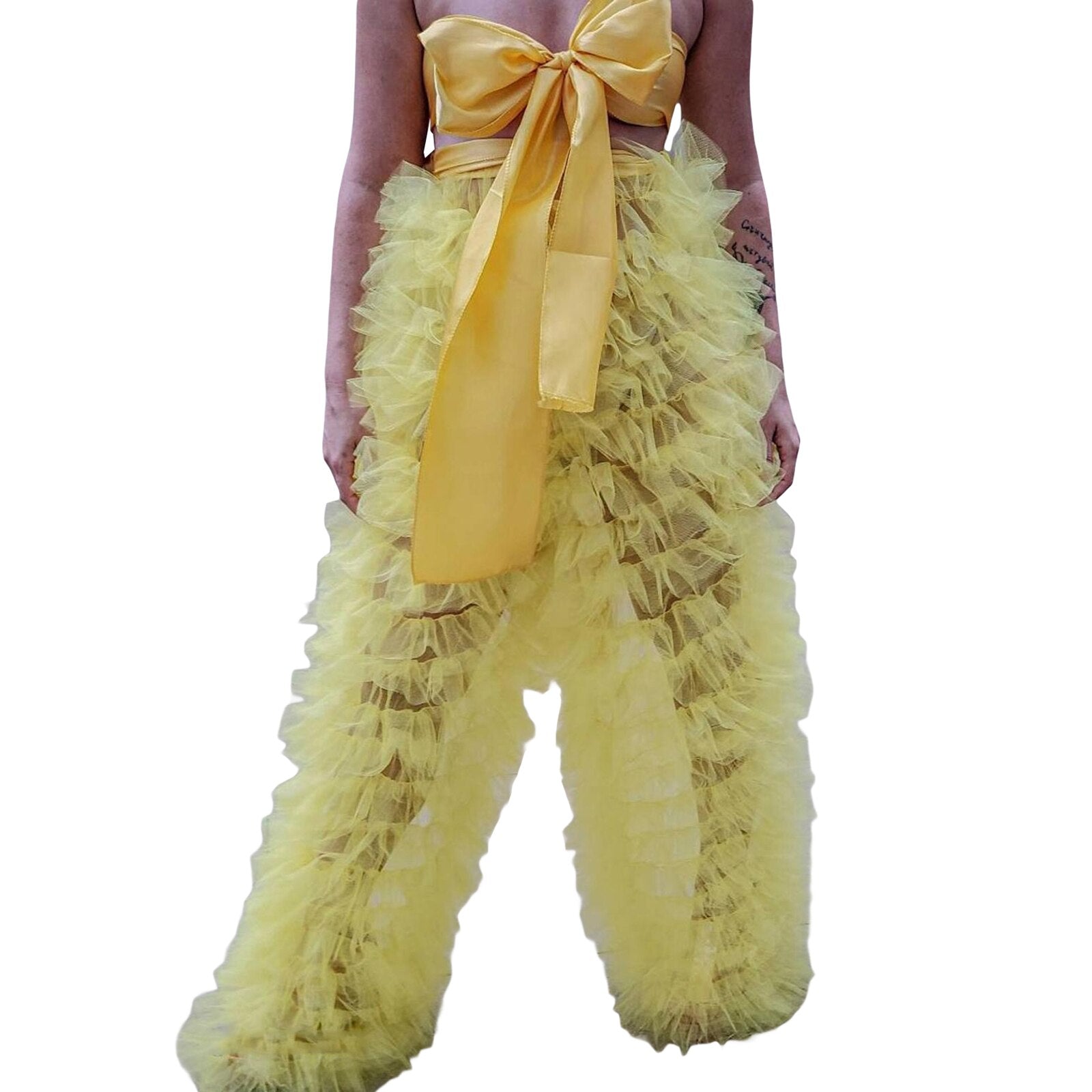 Ruffle Tulle High Waist Pants - Festigal