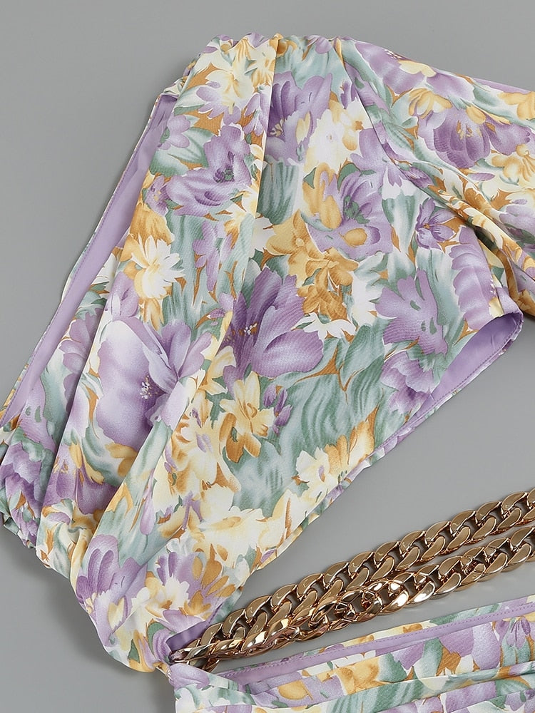 Floral Chain Belt Maxi Dress - Festigal