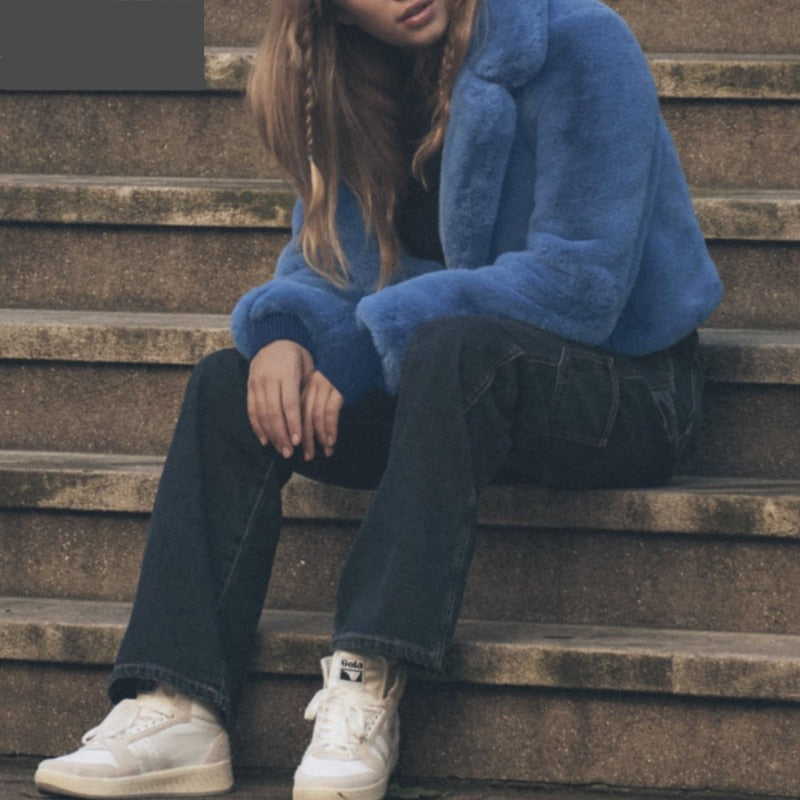 Blue For You Faux Fur Short Waist Jacket - Festigal