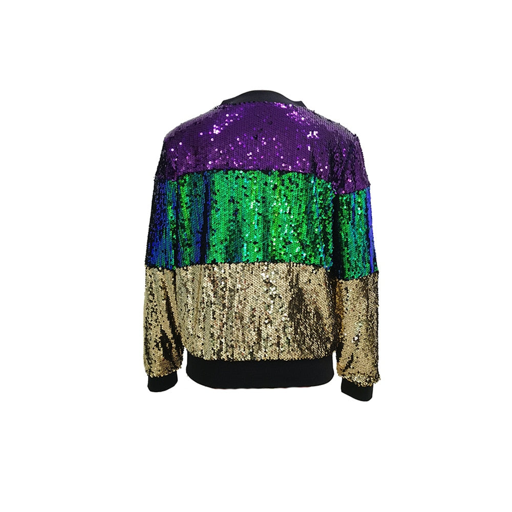 Striped Sequin Bomber Jacket - Festigal