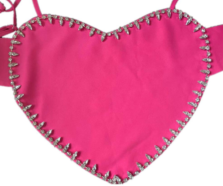 Heart Shaped Rhinestone Crop Top - Festigal