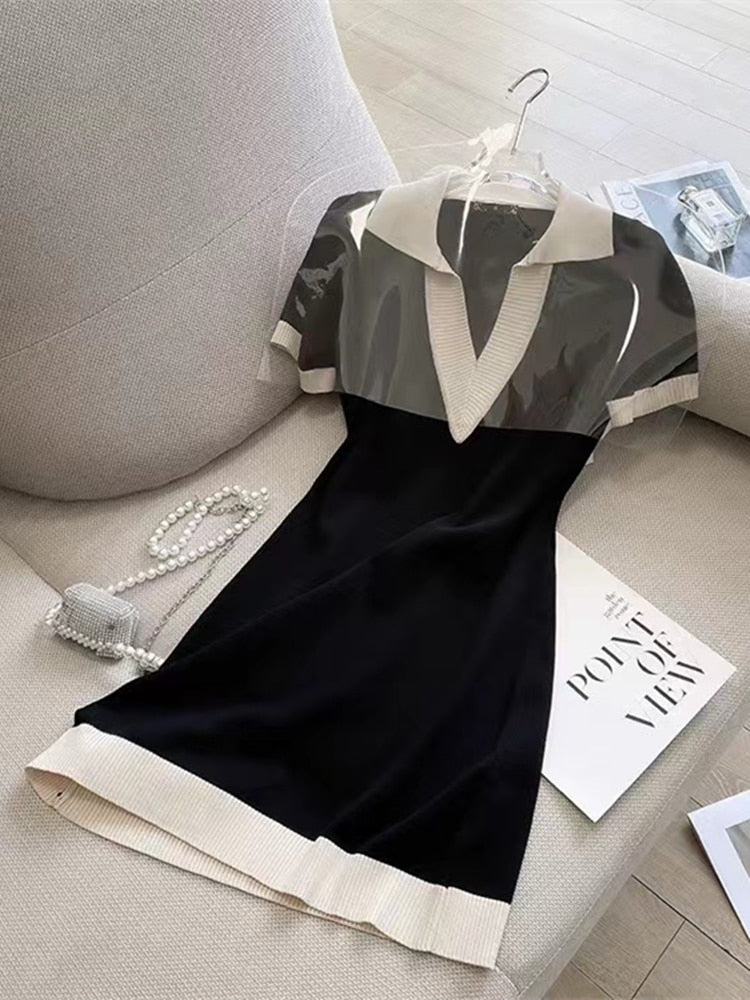 Monochrome Contrast Polyester Dress - Festigal