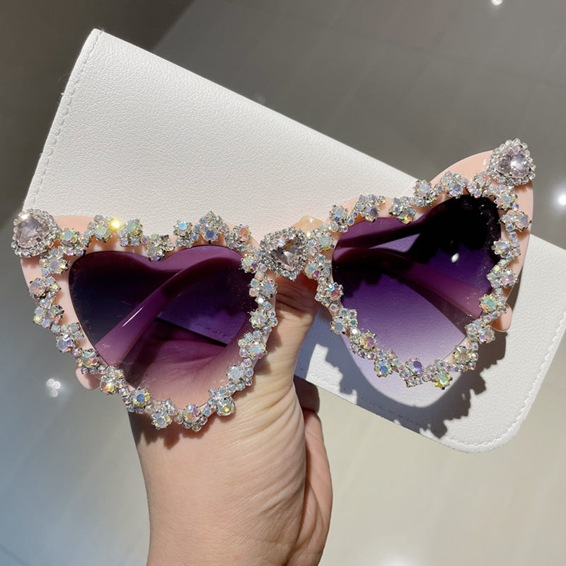 Rhinestone Heart Shaped Sunglasses - Festigal