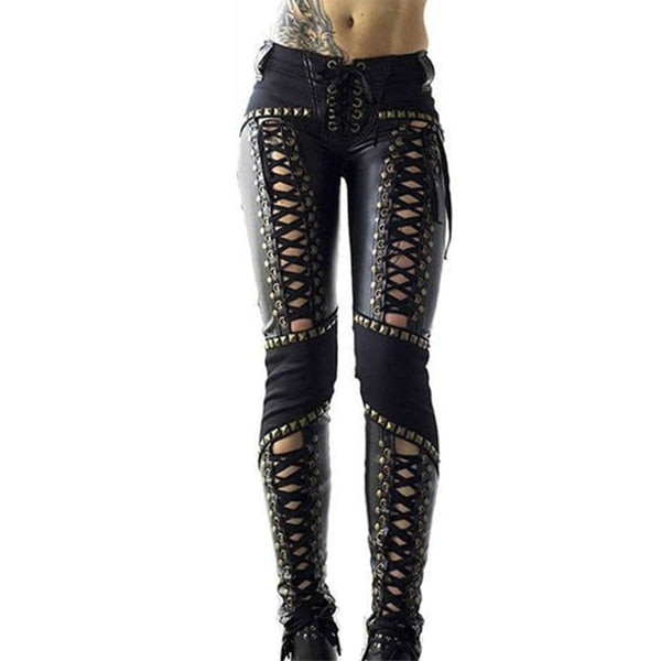 Goth Punk Rock Imitation Leather Pencil Pants - Festigal