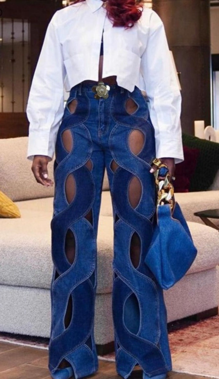 Criss-Cross Denim Flare Pants - Festigal