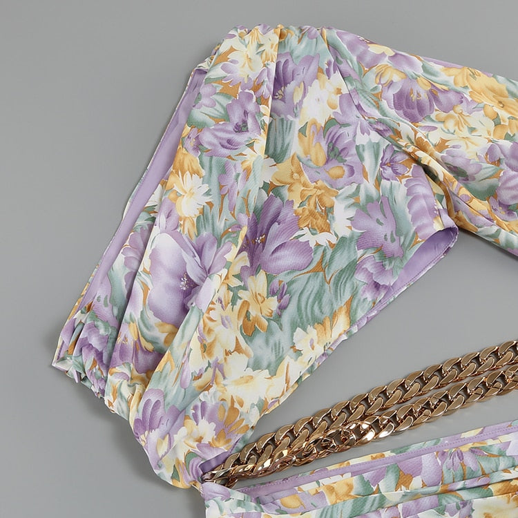 Floral Chain Belt Maxi Dress - Festigal