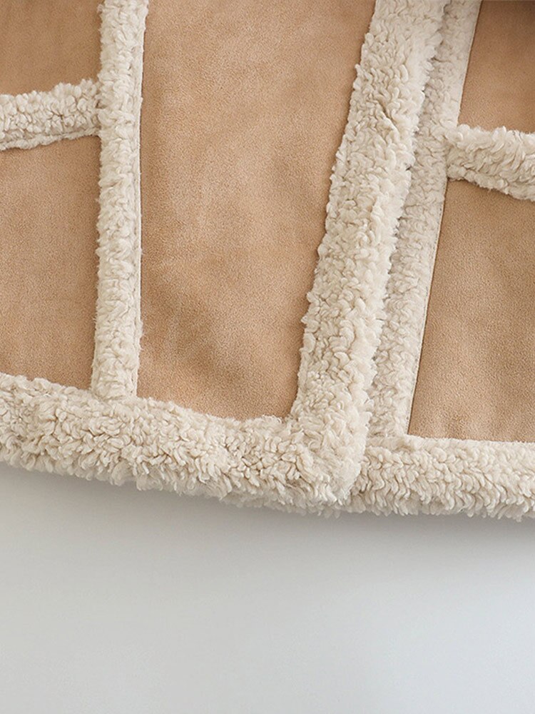 Tan Shearling Faux Leather Jacket - Festigal