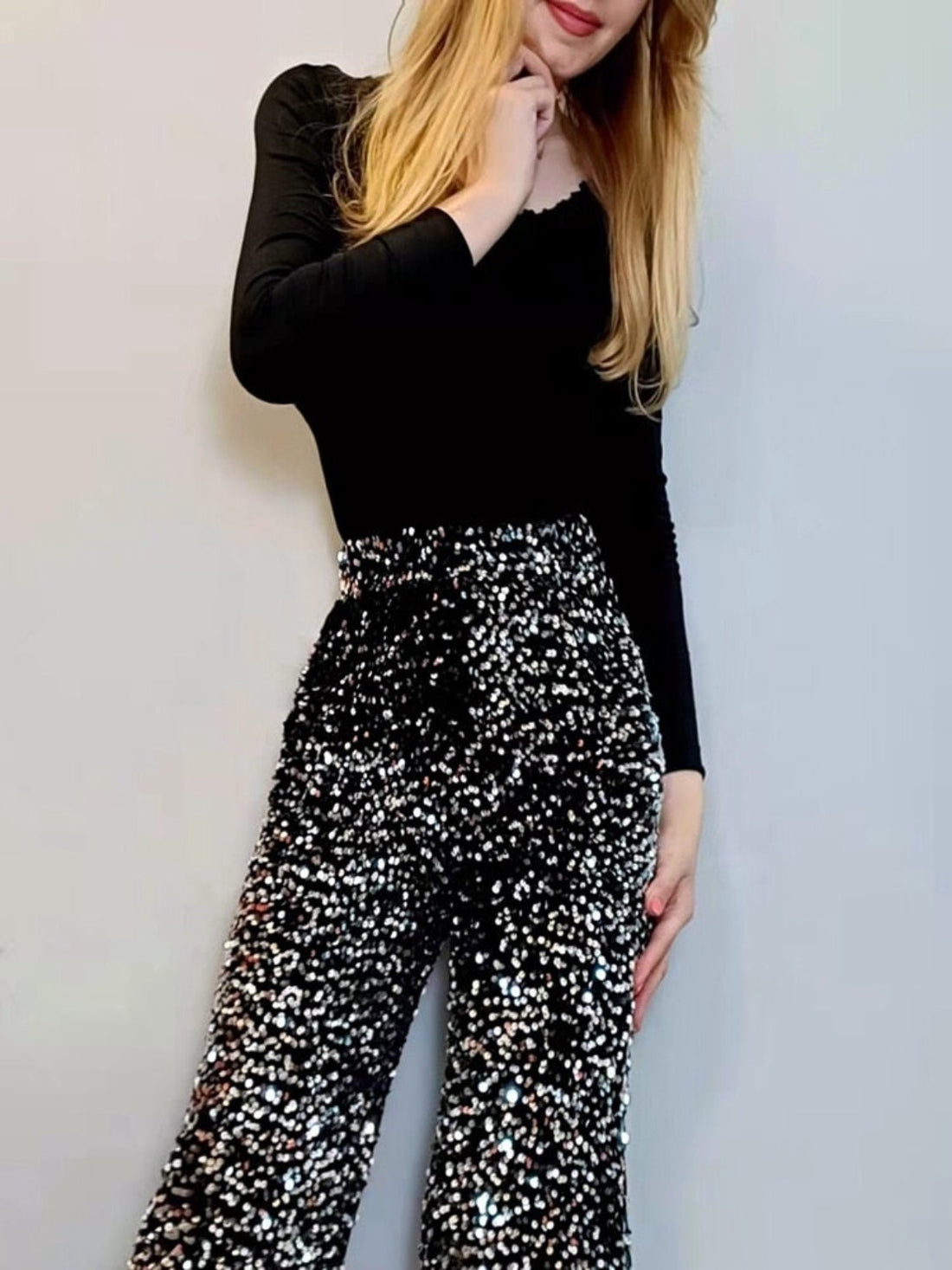 Wide Leg Sequin Pants - Festigal