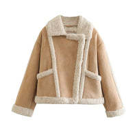 Tan Shearling Faux Leather Jacket