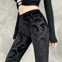 Flared Goth Embossed Velvet Pants - Festigal