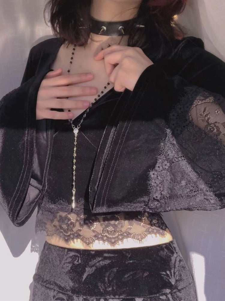 Velvet Lace Insert Crop Top - Festigal