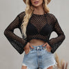 Dramatic Mesh Flare Sleeve Crop Top Pullover - Festigal