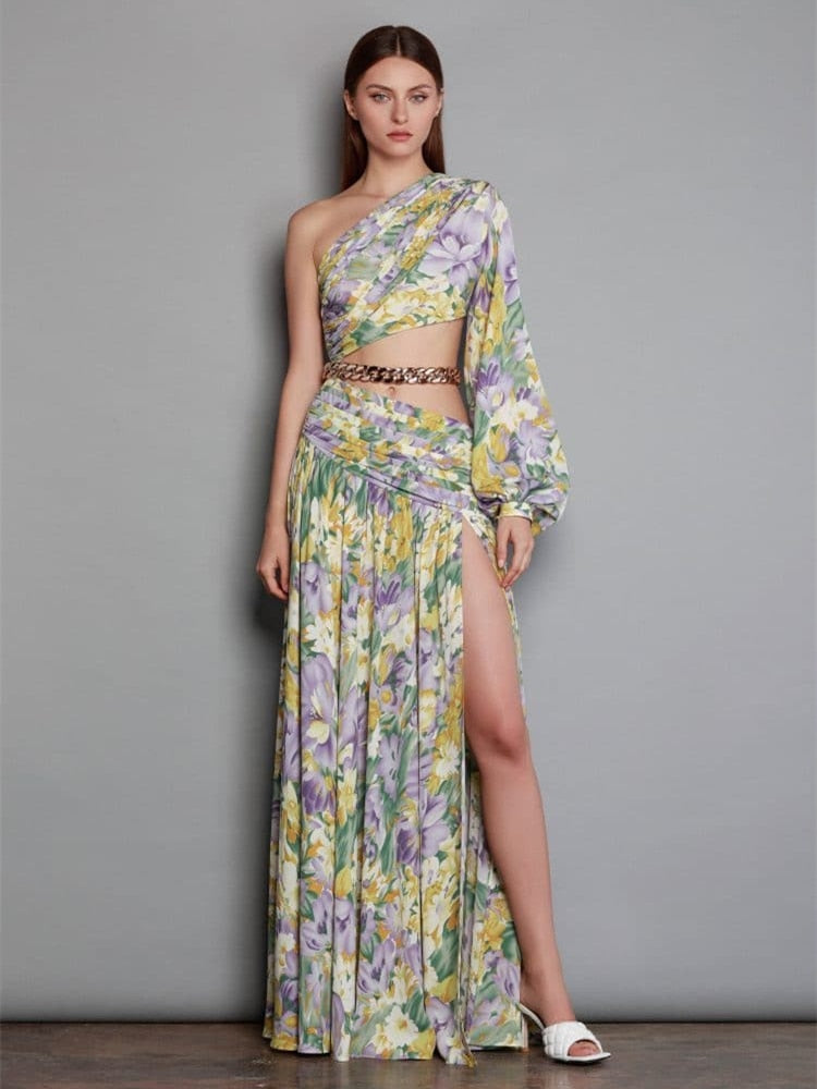 Floral Chain Belt Maxi Dress - Festigal