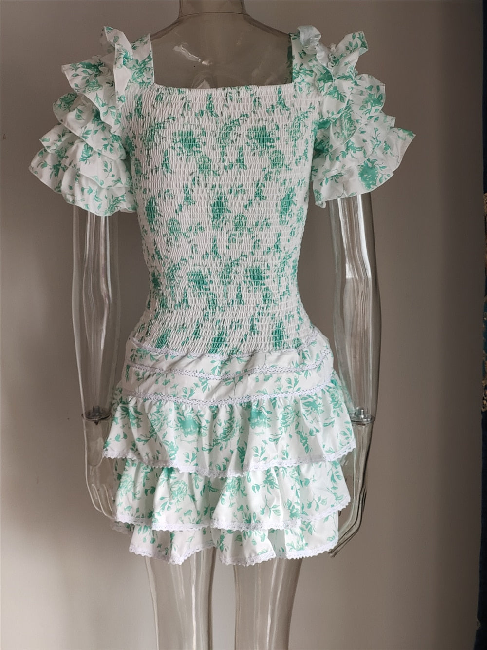 Plunging Floral Ruffle Dress - Festigal