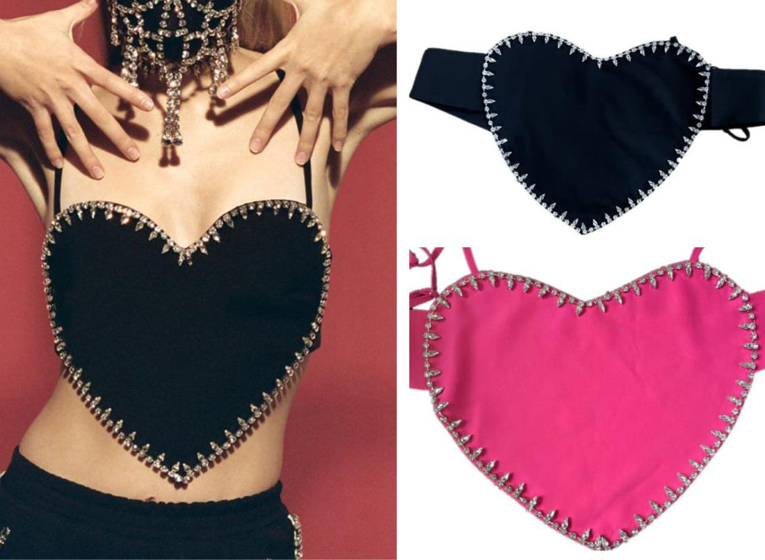 Heart Shaped Rhinestone Crop Top - Festigal