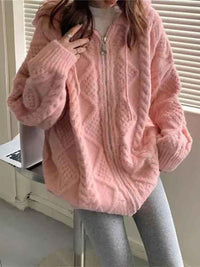 Pink Cable Knit Comfy Hoodie - Festigal