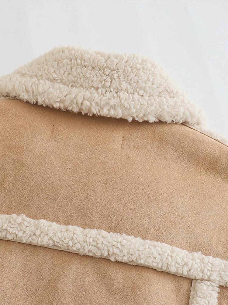 Tan Shearling Faux Leather Jacket - Festigal