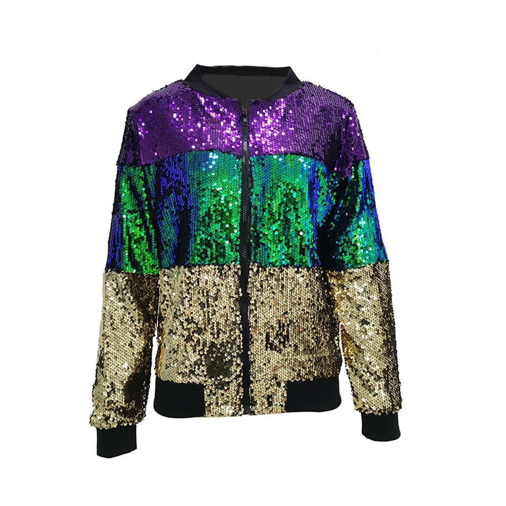 Striped Sequin Bomber Jacket - Festigal