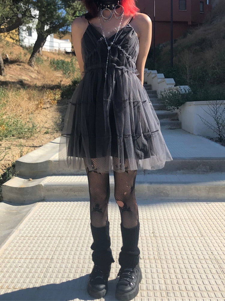 Grunge Mesh Skater Dress - Festigal