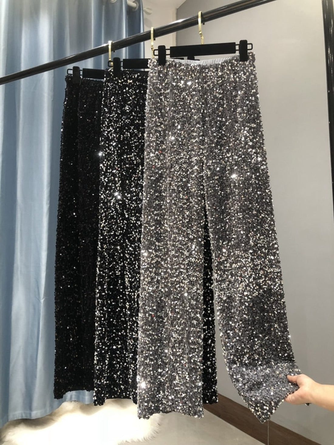 Wide Leg Sequin Pants - Festigal