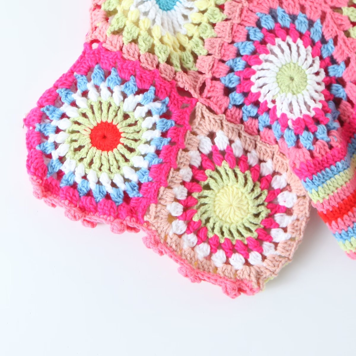 Colourful Crochet Cropped V Neck Top - Festigal