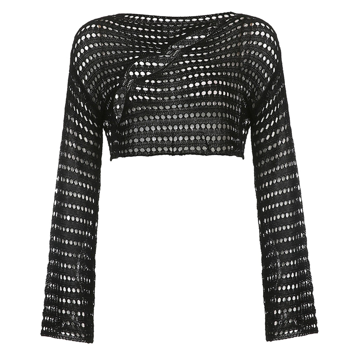 Hollowed Out Fishnet Mesh Knitted Top - Festigal