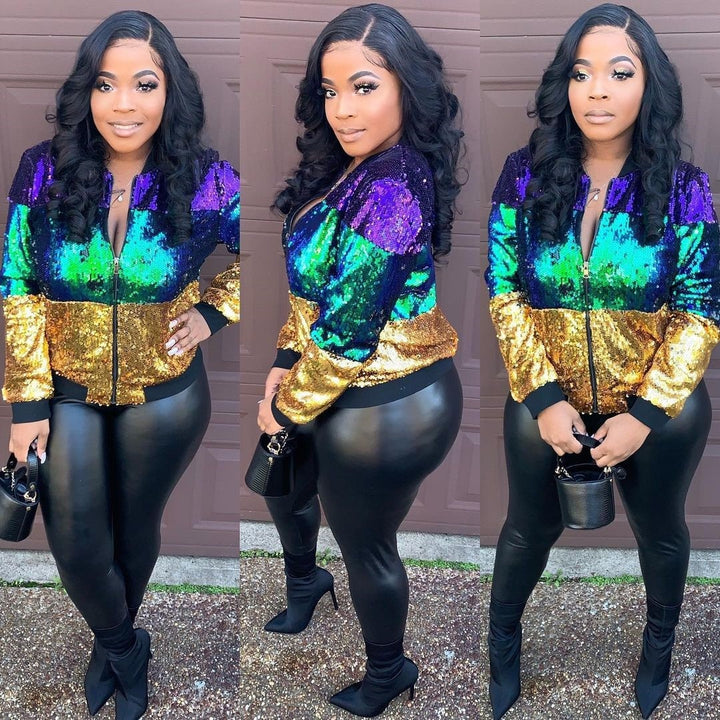 Striped Sequin Bomber Jacket - Festigal