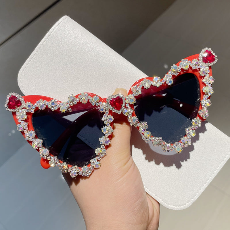 Rhinestone Heart Shaped Sunglasses - Festigal