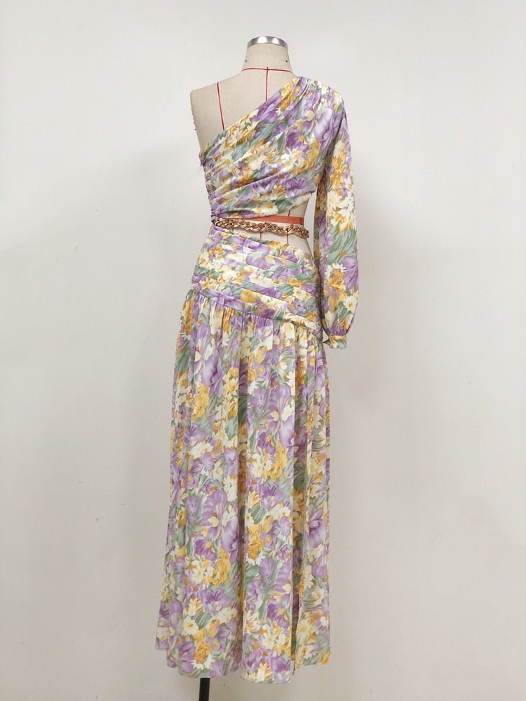 Floral Chain Belt Maxi Dress - Festigal
