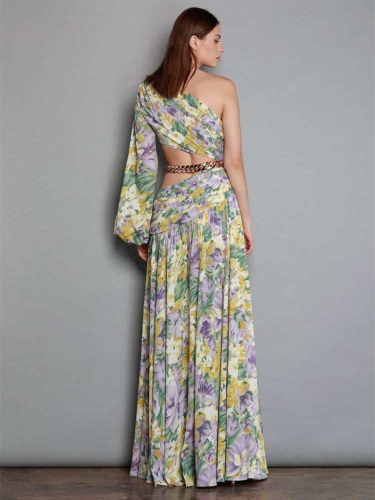Floral Chain Belt Maxi Dress