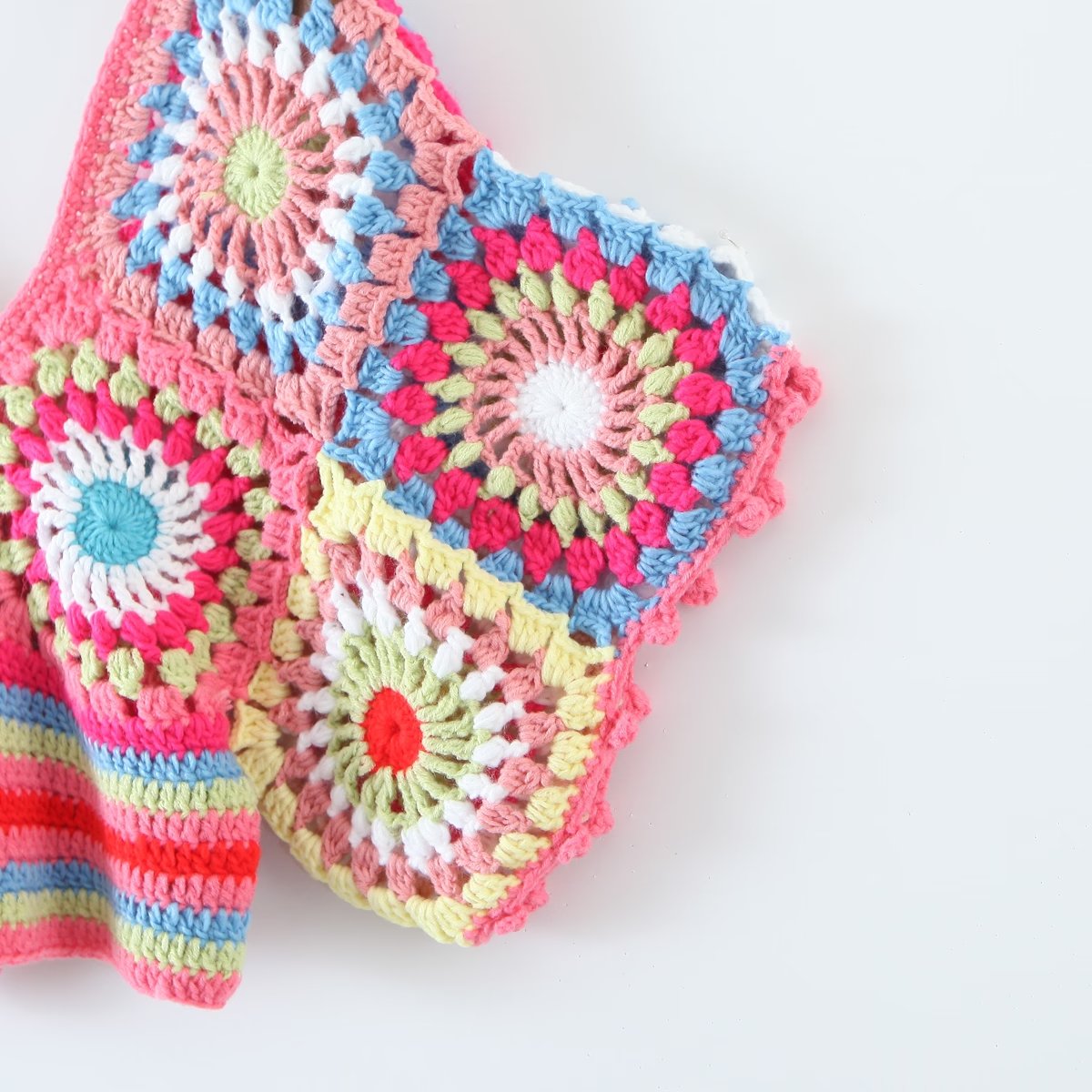 Colourful Crochet Cropped V Neck Top - Festigal