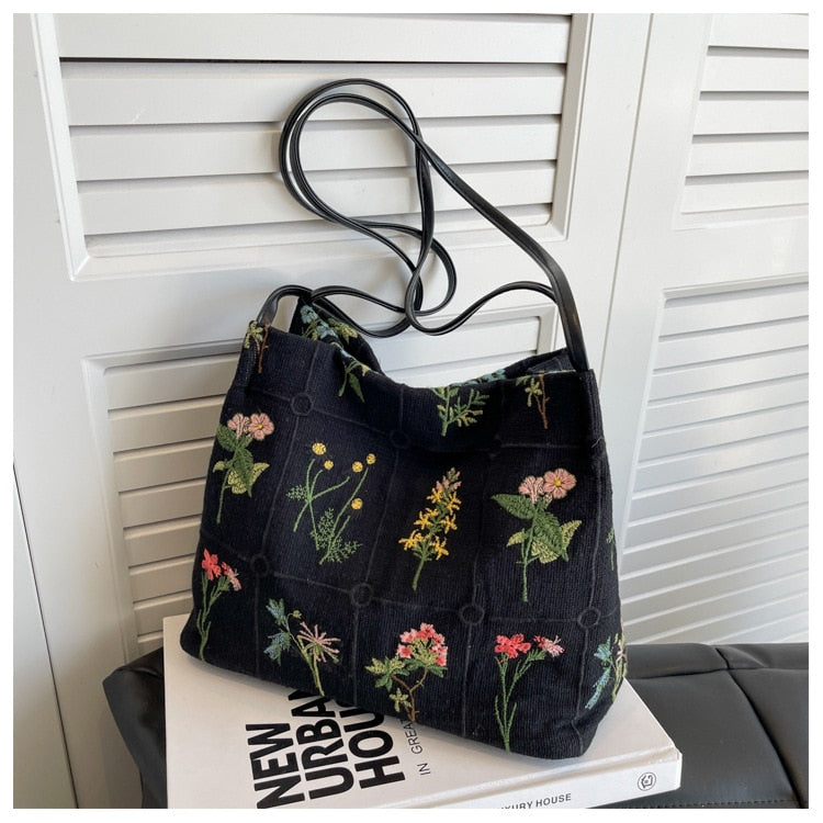 Embroidered Floral Shoulder Bag - Festigal