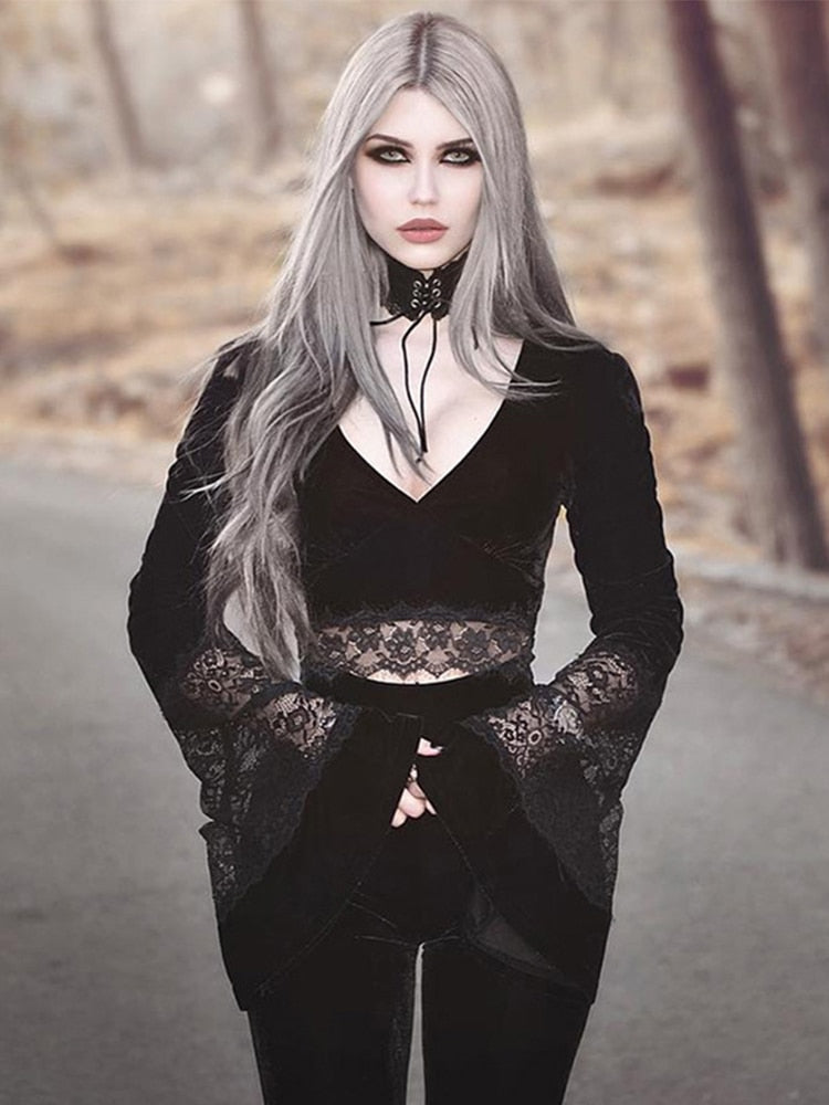 Velvet Lace Insert Crop Top - Festigal