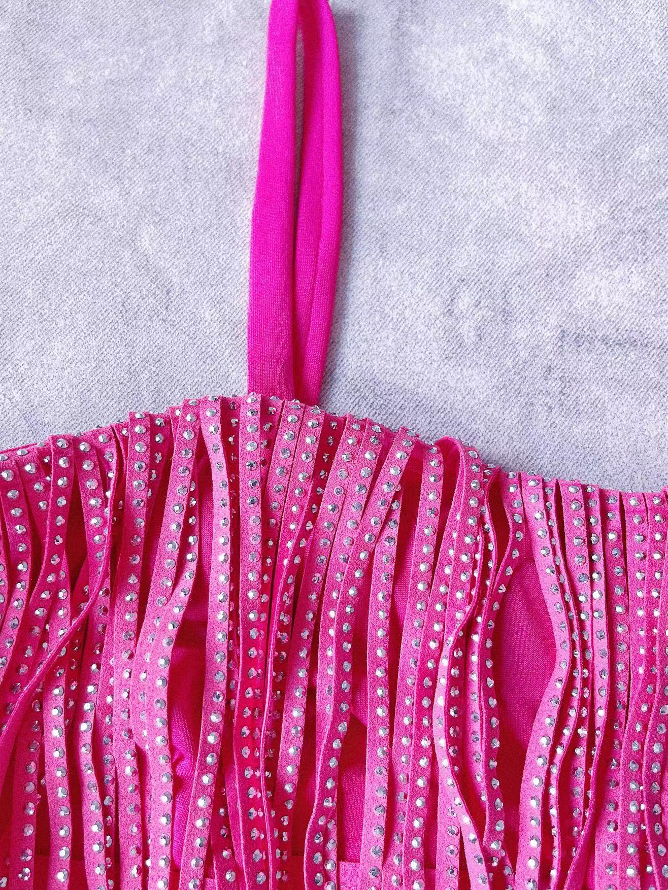 Western Rhinestone Tassel Skirt & Top Set - Festigal