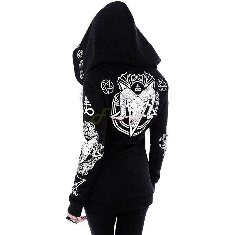 Gothic Zip Up Print Hoodie - Festigal