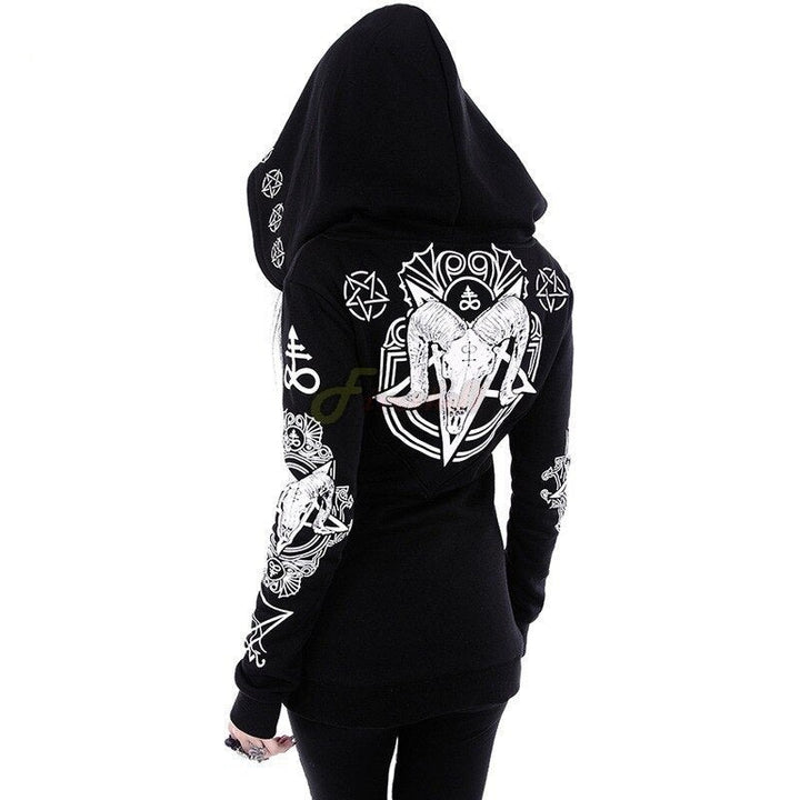 Gothic Zip Up Print Hoodie - Festigal