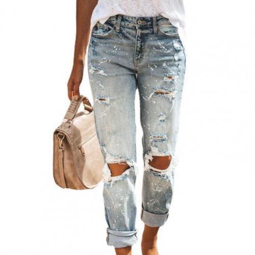 Mid Waist Ripped Splashed Jeans