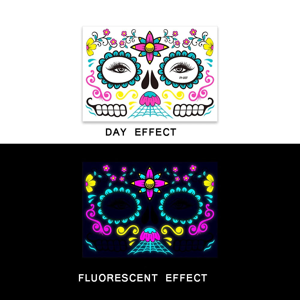 Day of The Dead Glow In The Dark Face Stickers - Festigal