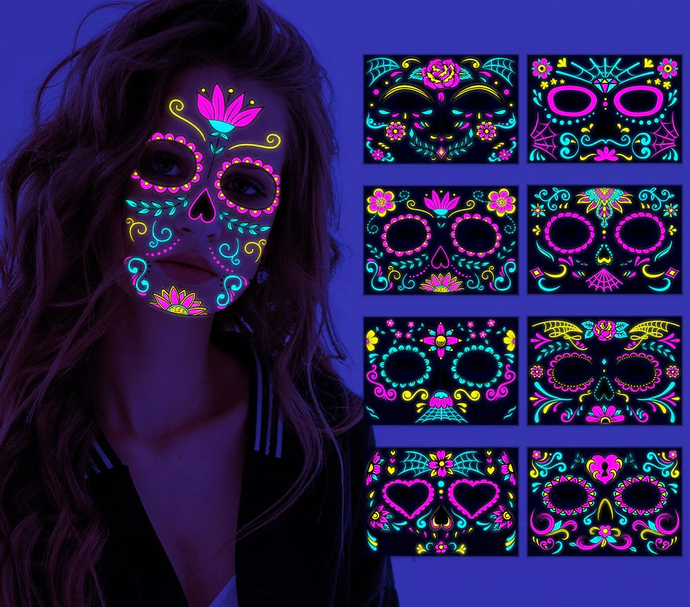 Day of The Dead Glow In The Dark Face Stickers - Festigal