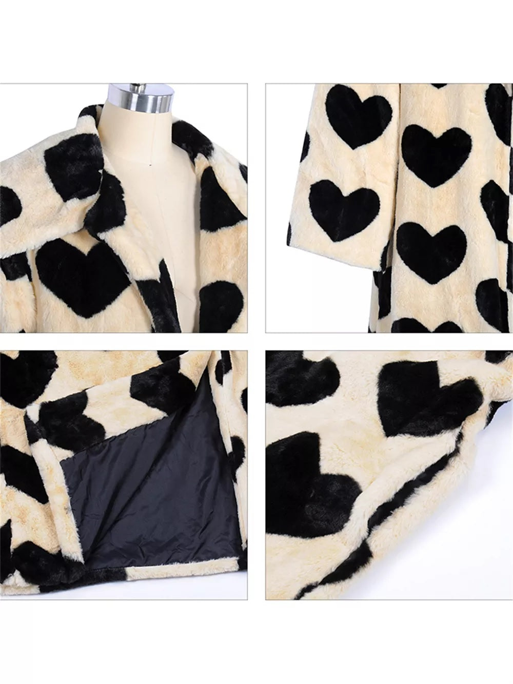Faux Fur Heart Long Winter Coat - Festigal