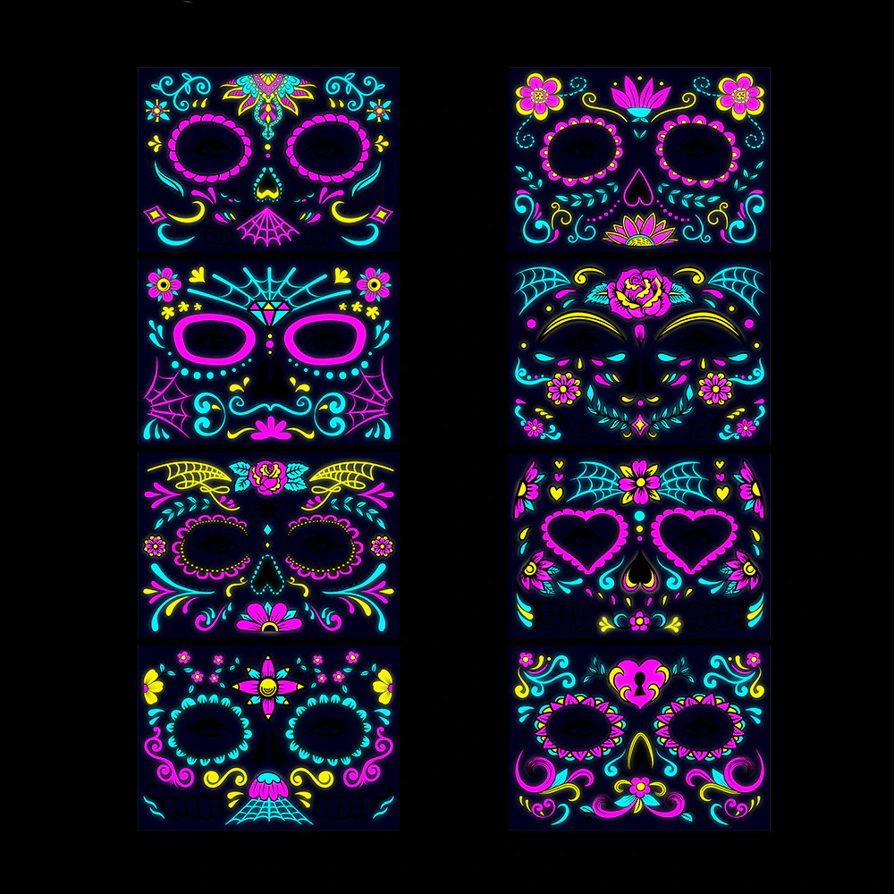 Day of The Dead Glow In The Dark Face Stickers - Festigal