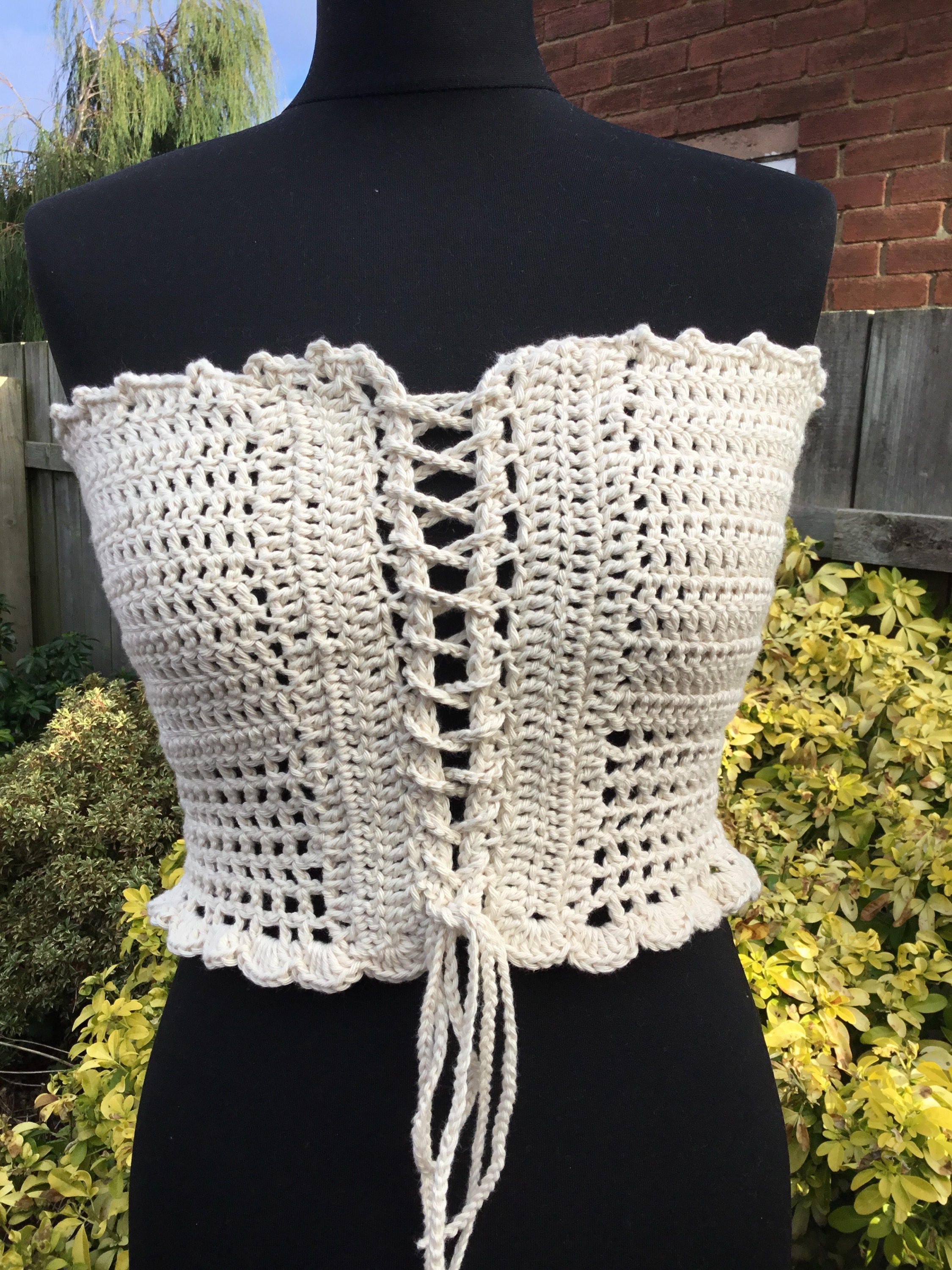 Handmade Crochet Basque Style Tube Top Adjustable Ties - Festigal