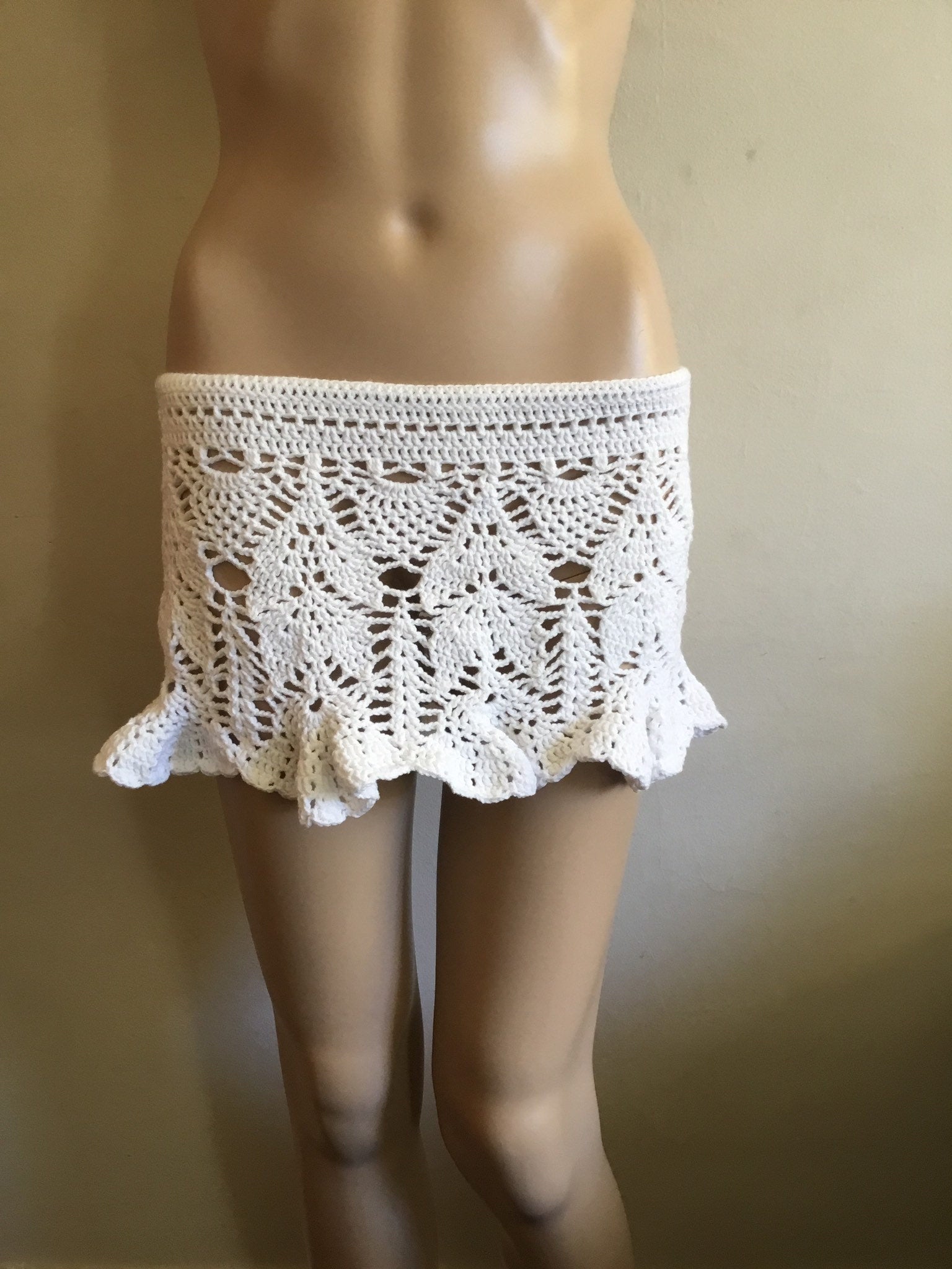 Lacey Crochet Handmade White Cotton Skirt - Festigal