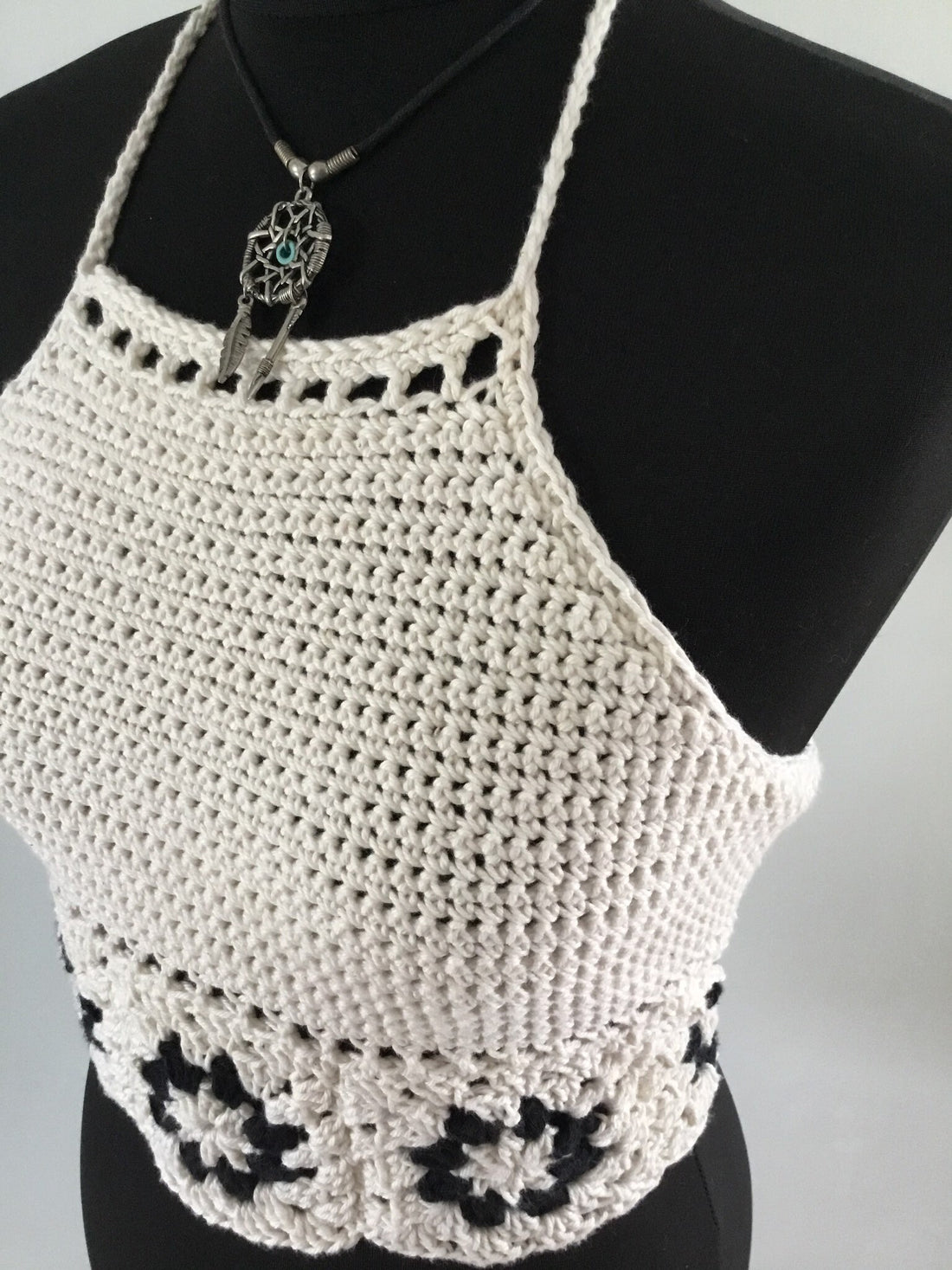 Handmade Crochet Granny Square Festival Halter Top Adjustable Tie Back. - Festigal