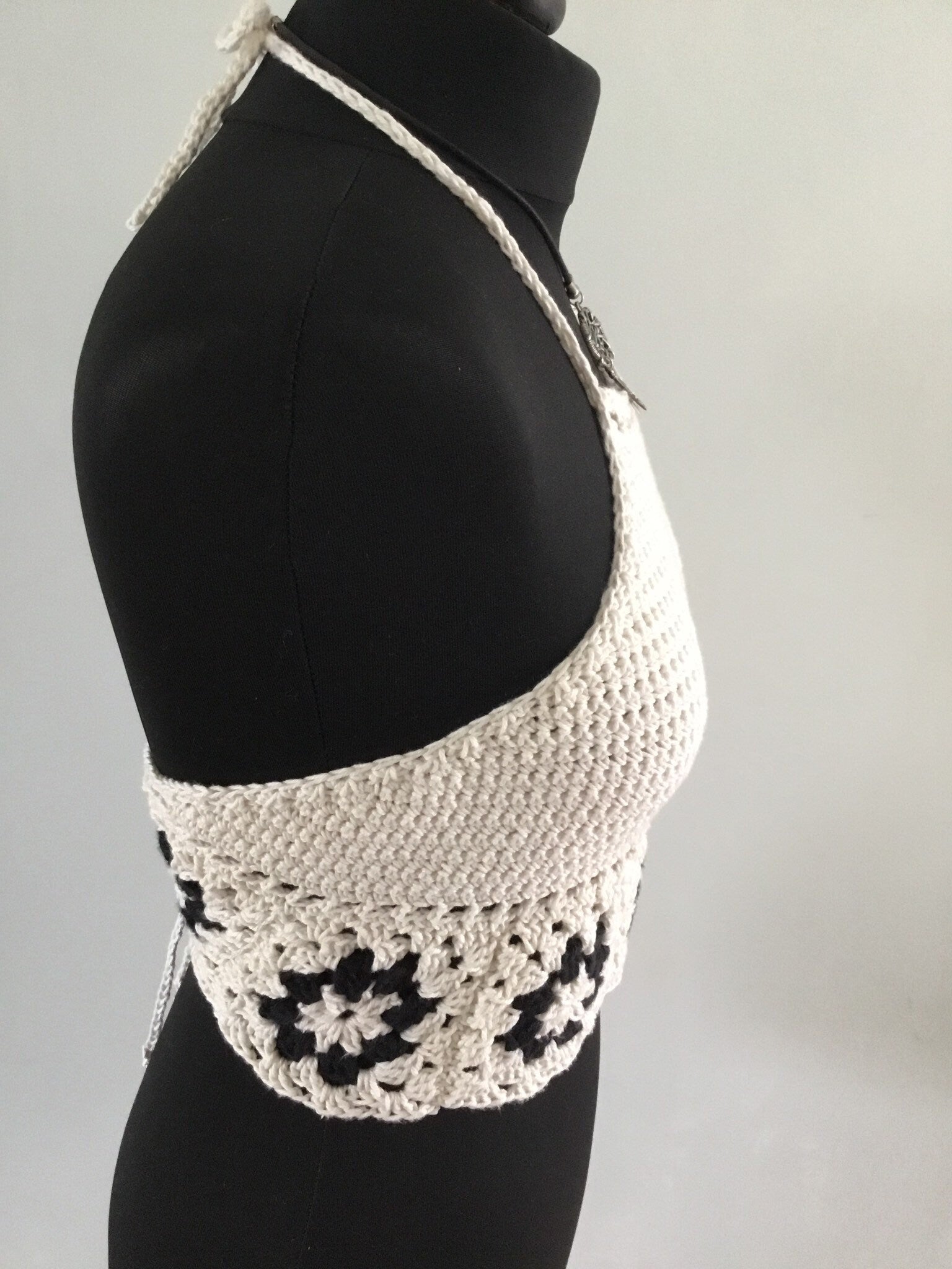 Handmade Crochet Granny Square Festival Halter Top Adjustable Tie Back. - Festigal