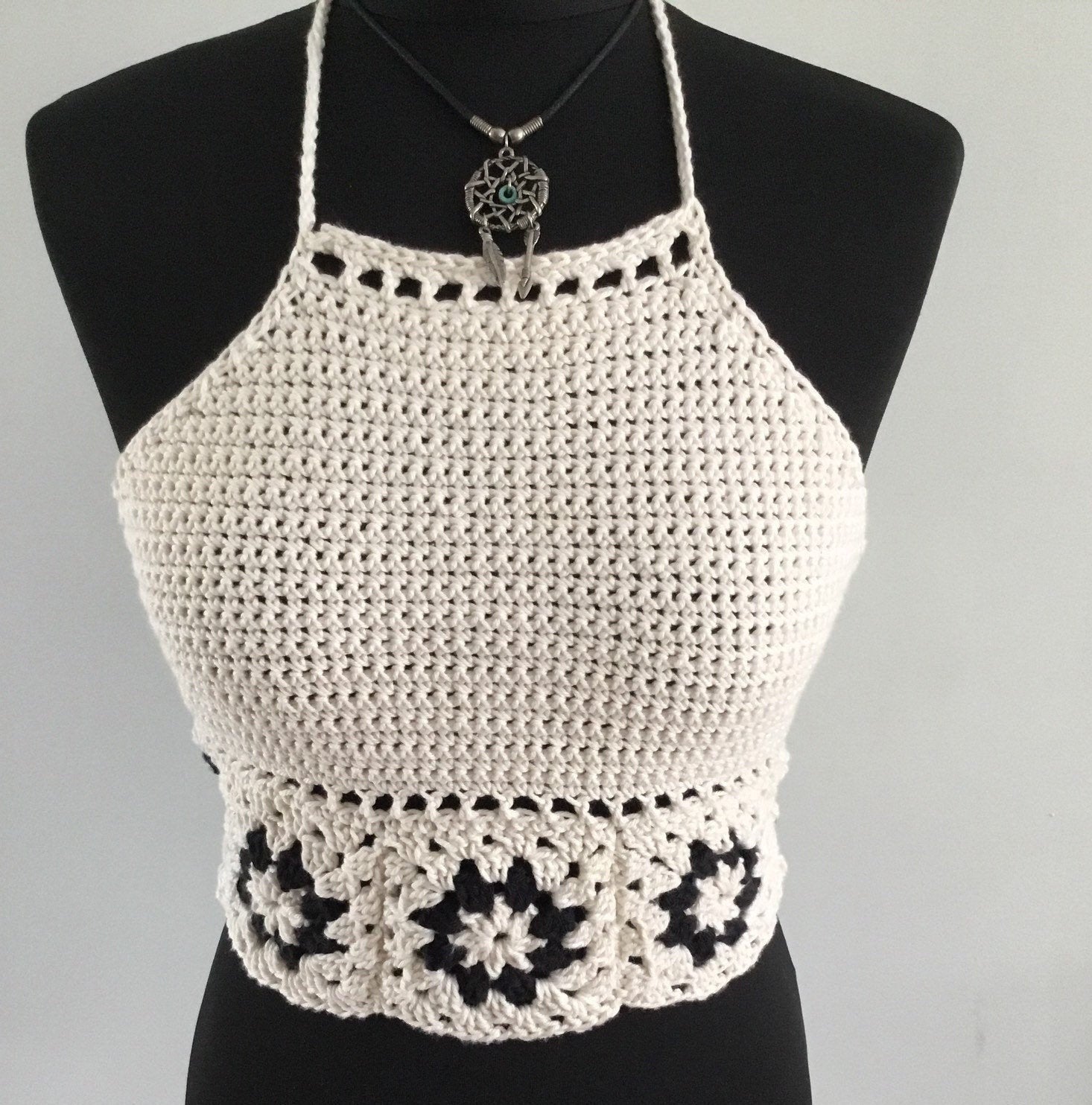 Handmade Crochet Granny Square Festival Halter Top Adjustable Tie Back. - Festigal