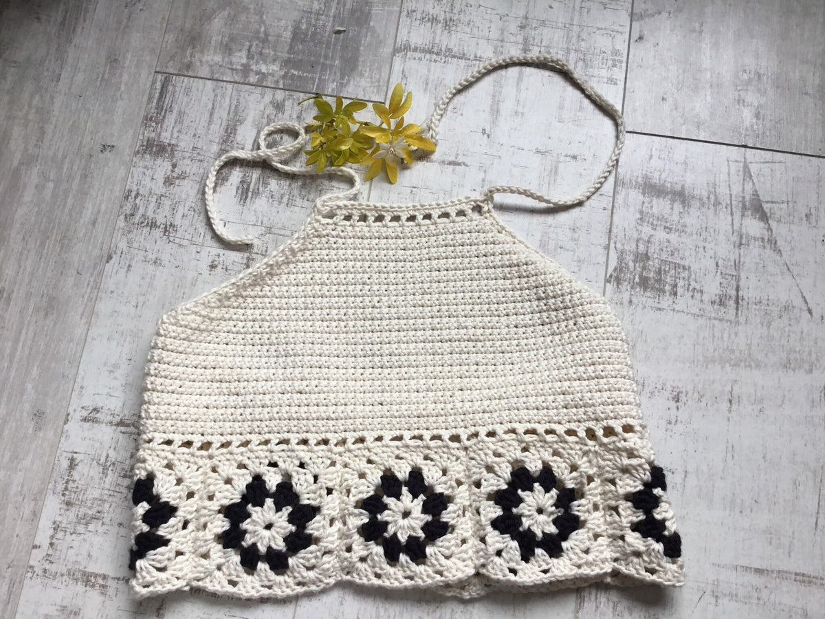 Handmade Crochet Granny Square Festival Halter Top Adjustable Tie Back. - Festigal